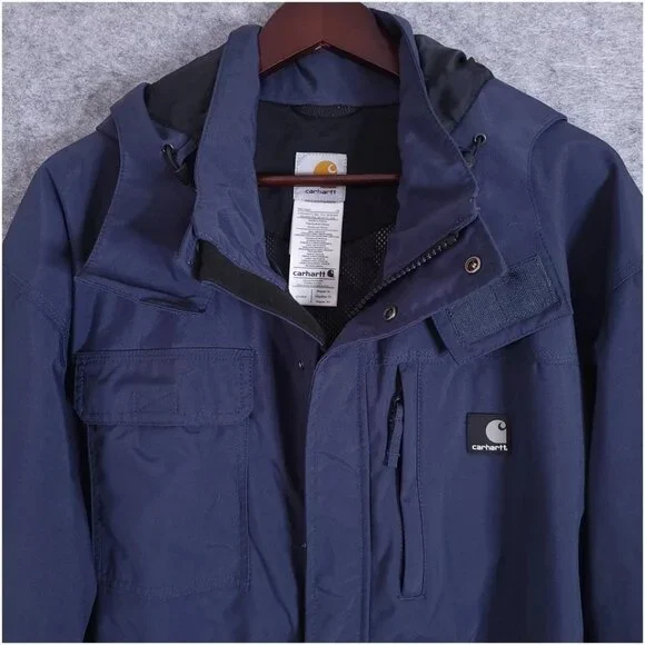 CARHARTT XL Blue Shoreline Waterproof Jacket C72 BLS Full Zip Hooded Mesh Lined - Picture 4 of 14